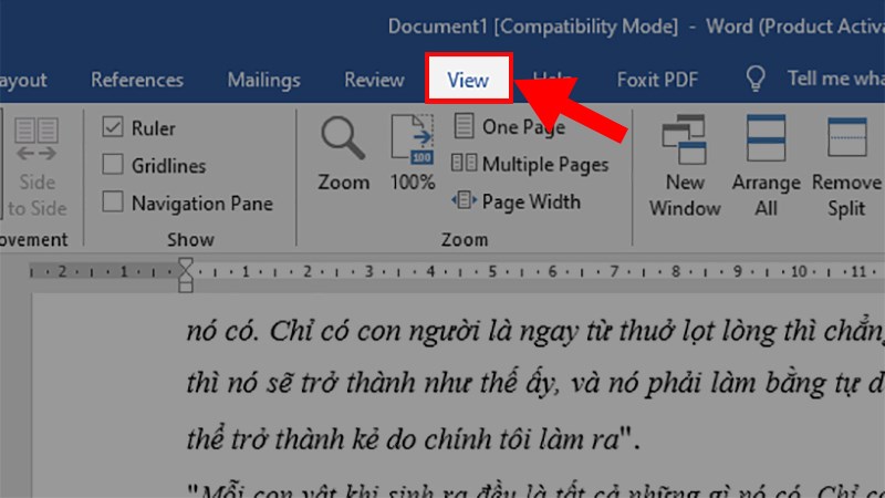 Ở file Word đang được cố định > Chọn thẻ View